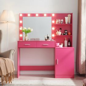 Vanity Desk with Mirror and Lights, 46.4IN Dressing Table with 2 Large Drawer&Large Vertical Organizer (Color: as picture)