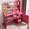 Vanity Desk with Mirror and Lights, 46.4IN Dressing Table with 2 Large Drawer&Large Vertical Organizer